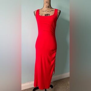 Red Scrunch Side Adjustable Midi Dress